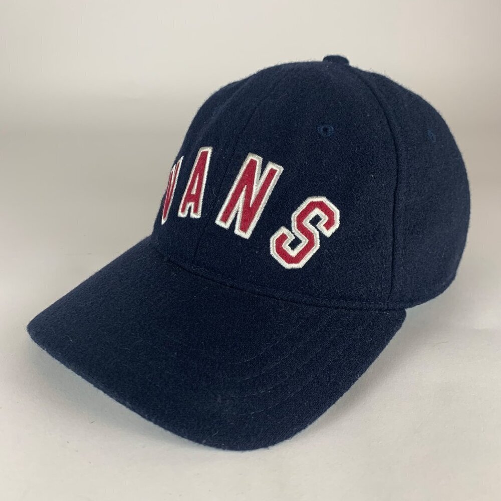 Vans Mens Navy Blue Wool Retro Crown Leather Strapback Hat